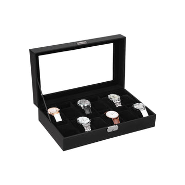 Horlogedoos, horloge-organizer, afsluitbaar, fluweel, MDF, 30 x 21 x 8,5 cm