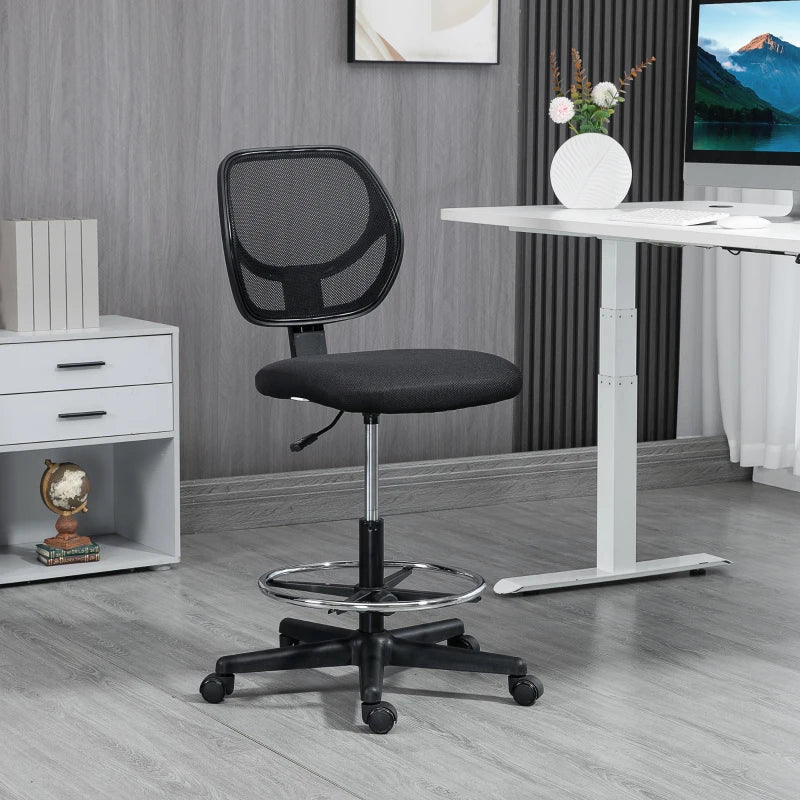 Bureaustoel met mesh rugleuning en voetenring | Kleur: Zwart | Afmetingen: 59x61x93-113 cm