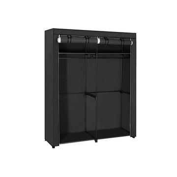 Opvouwbare stoffen kledingkast met 2 kledingroedes, zwart, 140 x 43 x 174 cm