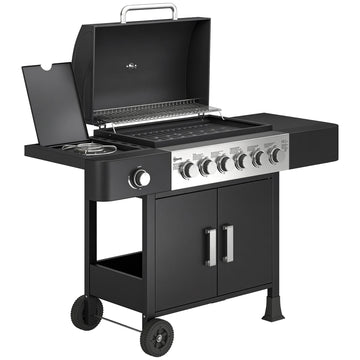 Gasbarbecue 17,8 kW 6+1 branders met zijbrander | Kleur: Zwart | Afmetingen: 135x51x101 cm