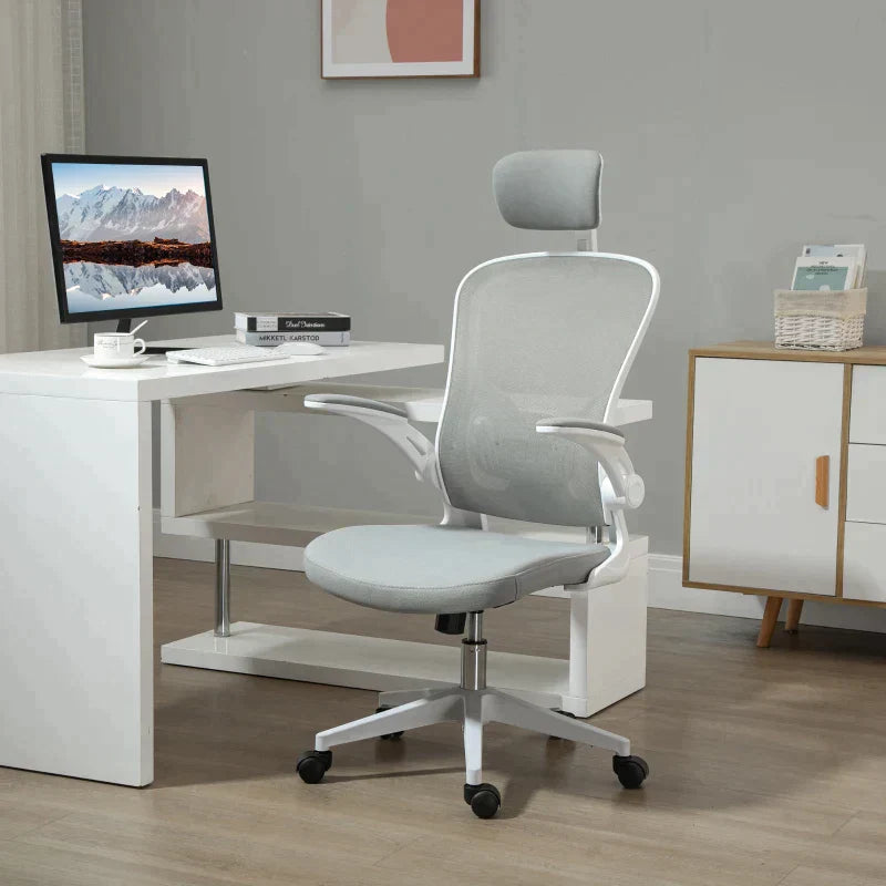 Ergonomische bureaustoel met hoofd- en lendensteun | Kleur: Grijs | Afmetingen: 65x64x114-122 cm