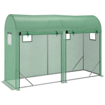 Tuinkas met stalen frame en 4 ramen | Kleur: Groen | Afmetingen: 300x100x200 cm