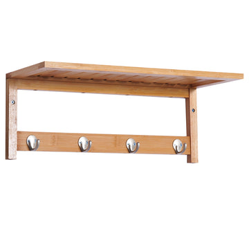 Wandgemonteerde kapstok met haken en plank | Kleur: Bruin | Afmetingen: 50x16x17.5 cm