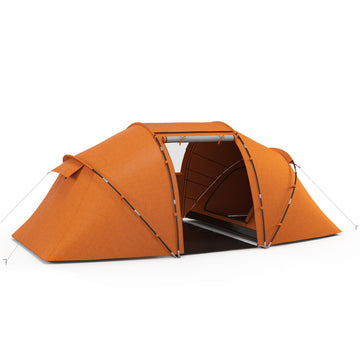 4-persoons tunneltent met deur en grondzeil | Kleur: Oranje | Afmetingen: 240x430x170 cm