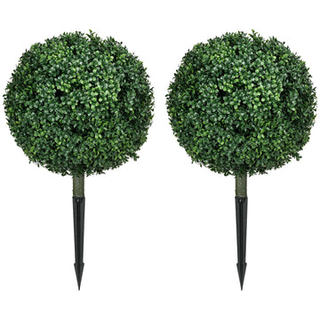 Kunstmatige buxus set van 2 - Ronde buxusplanten | Kleur: Groen | Afmetingen: 40x40x70 cm