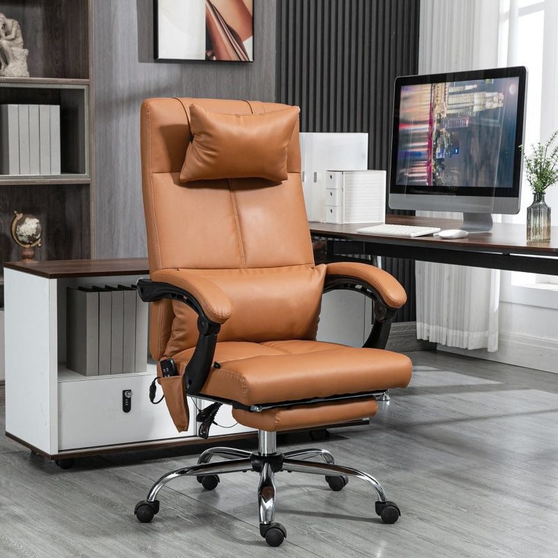 Massage bureaustoel met ligfunctie en 6-puntsmassage | Kleur: Bruin | Afmetingen: 66x67x115-123 cm