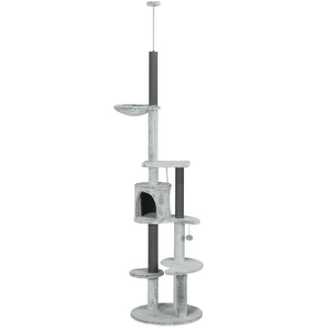 Kattenboom vloer-plafond met krabpaal en hangmat | Kleur: Grijs | Afmetingen: 60x60x225-255 cm