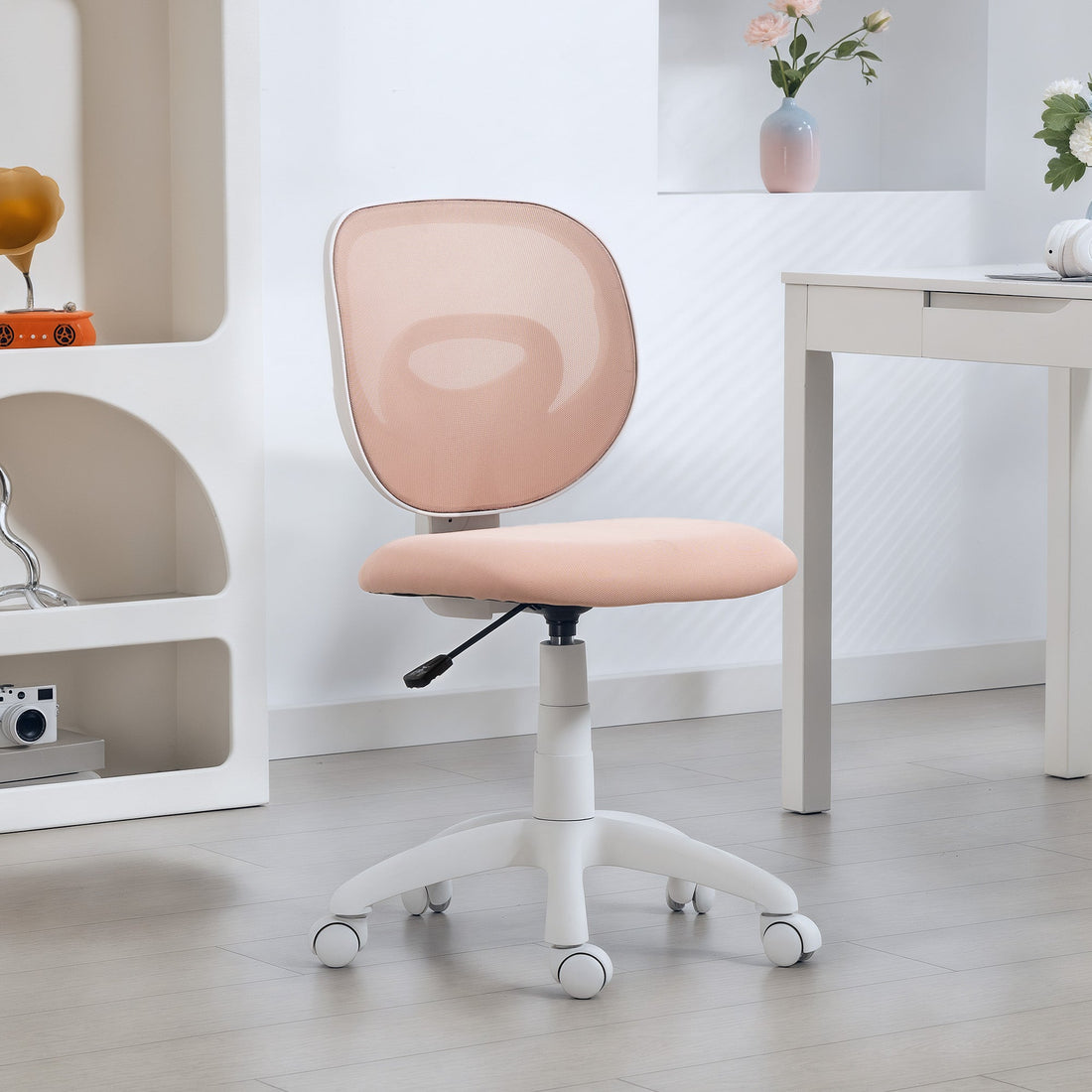 Ergonomische bureaustoel met C-vormige rugsteun | Kleur: Roze, Wit | Afmetingen: 59,5x53x81-89 cm
