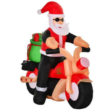 Opblaasbare kerstdecoratie Santa op motor | Kleur: Wit+Rood+Groen | Afmetingen: 153x55x150 cm