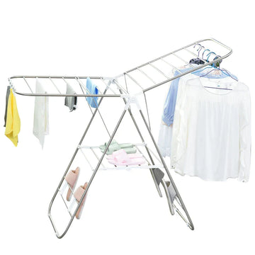 Droogrek - Wasrek met 2 vleugels | Kleur: Zilver, wit | Afmetingen: 60,5x148x98 cm