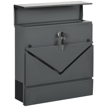 Brievenbus met slot en krantenhouder | Kleur: Grijs | Afmetingen: 10.5x37x37 cm