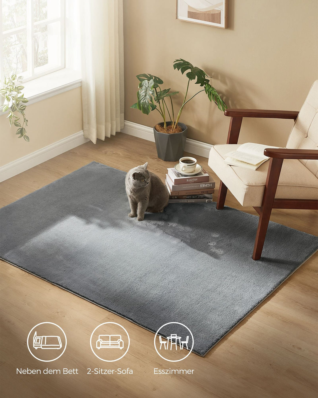 Woonkamer vloerkleed antislip lichtgrijs polyester vilt TPR 43 x 33 x 15 cm