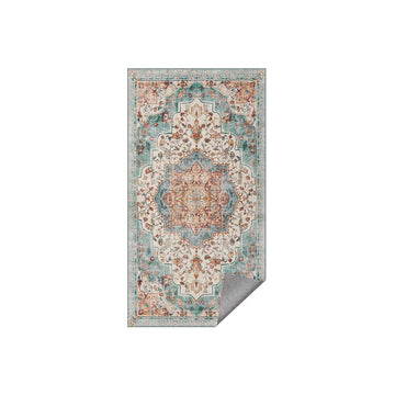 Vintage vloerkleed - hoogpolig - blauw - zacht comfort - 80 x 150 cm
