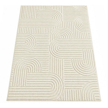 Wasbaar vloerkleed met geometrisch 3D-patroon antislip | Crèmewit | 290x200x1 cm