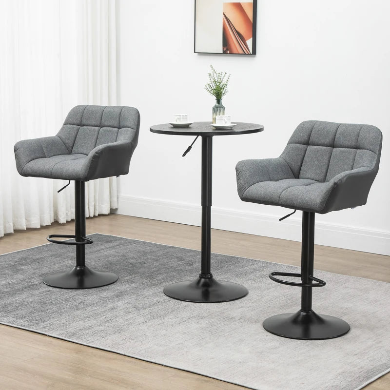 2 Barhocker, verstellbar und drehbar | Farbe: Grau+Schwarz | Abmessungen: 52,5x57,5x93-114 cm