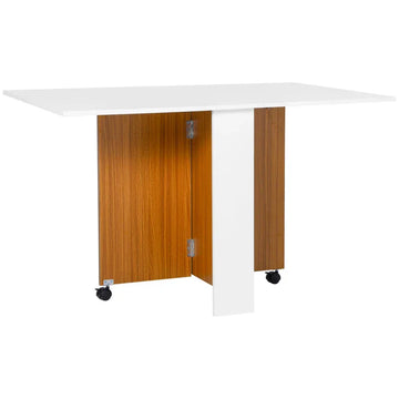 Uitklapbare eettafel - Inklapbare tafel op wielen | Kleur: Teak + wit | Afmetingen: 80x120x73 cm