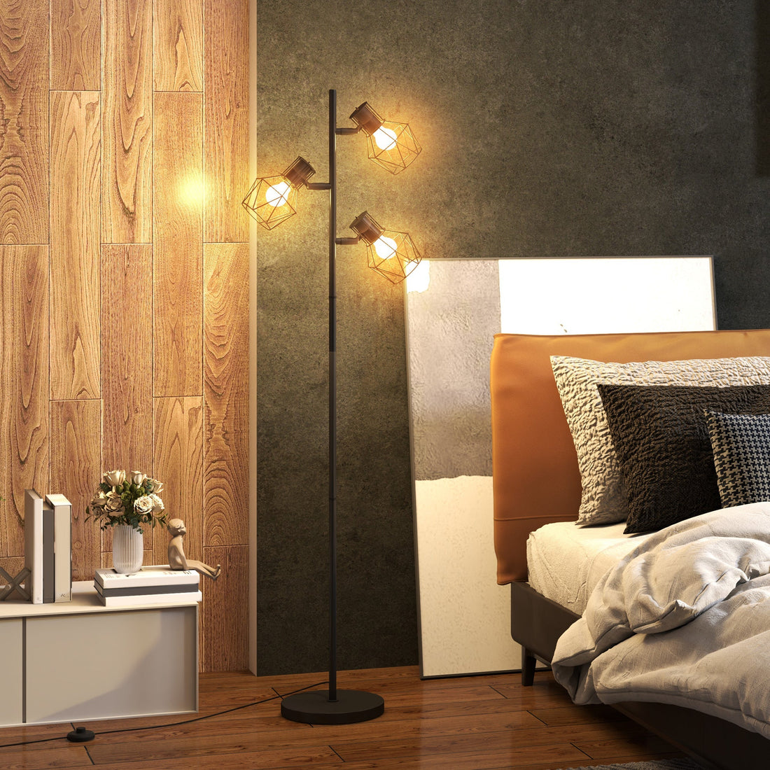 3-lichts vloerlamp - Verstelbare lampkoppen | Kleur: Zwart | Afmetingen: 28x41x169 cm