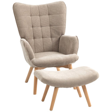Scandi fauteuil met voetenbank - Riblook, beukenhout | Kleur: Grijs | Afmetingen: 80x72x101 cm