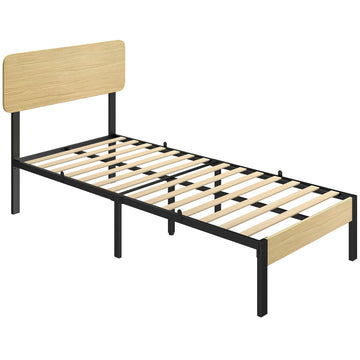 Bed 90x200 cm met hoofdbord | Kleur: Natuurlijke houtoptiek | Afmetingen: 106,5x202,5x105 cm