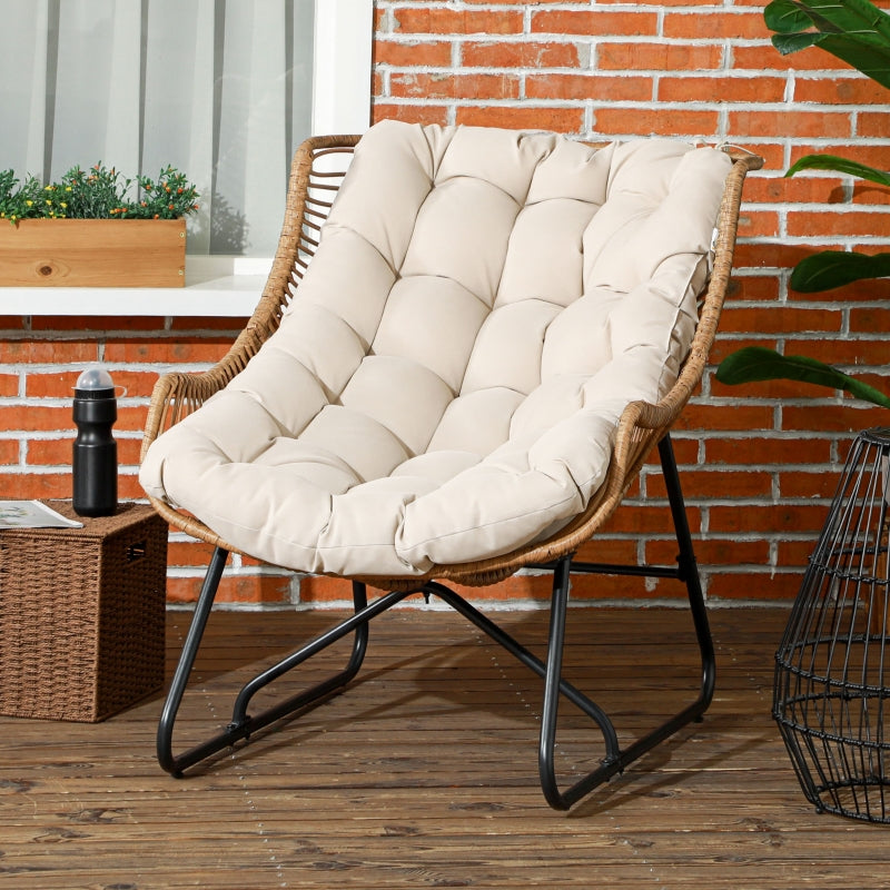 Polyrattan tuinfauteuil met kussen | Kleur: Natuurlijk/Khaki/Zwart | Afmetingen: 101x75x90 cm