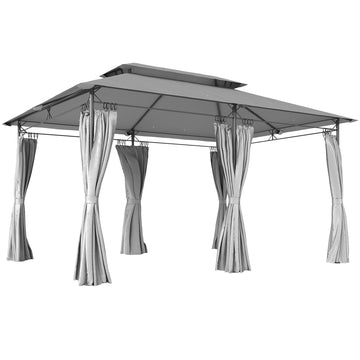 Tuinpaviljoen 3x4 m met gordijnen, dubbeldak | Kleur: Donkergrijs | Afmetingen: 397x297x265 cm