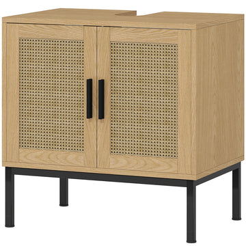 Badkamerkast met rattan voor onder wastafel | Kleur: Bruin | Afmetingen: 39x60x60 cm