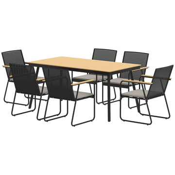 6-persoons tuinset met tafel en 6 stoelen | Kleur: Bruin, Zwart | Afmetingen: 85x160x75 cm