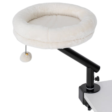 Kattenbed voor bureau, draaibaar en verstelbaar | Kleur: Wit | Afmetingen: 35x35x48 cm