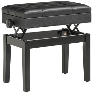Pianobank met opbergruimte en verstelbare zithoogte | Kleur: Zwart | Afmetingen: 35x63x46-56 cm