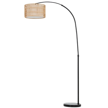Vloerlamp met henneptouwenkap | Kleur: Zwart, bruin | Afmetingen: 34x93x144-175 cm