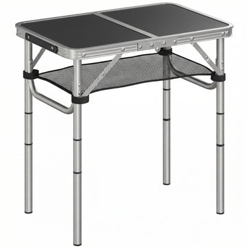 Campingtafel met netvak en verstelbare hoogte | Kleur: Zwart | Afmetingen: 40x60x26-60 cm