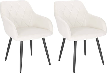 Set van 2 eetkamerstoelen met armleuningen en fluwelen bekleding | Donkergrijs, zwart, crèmewit