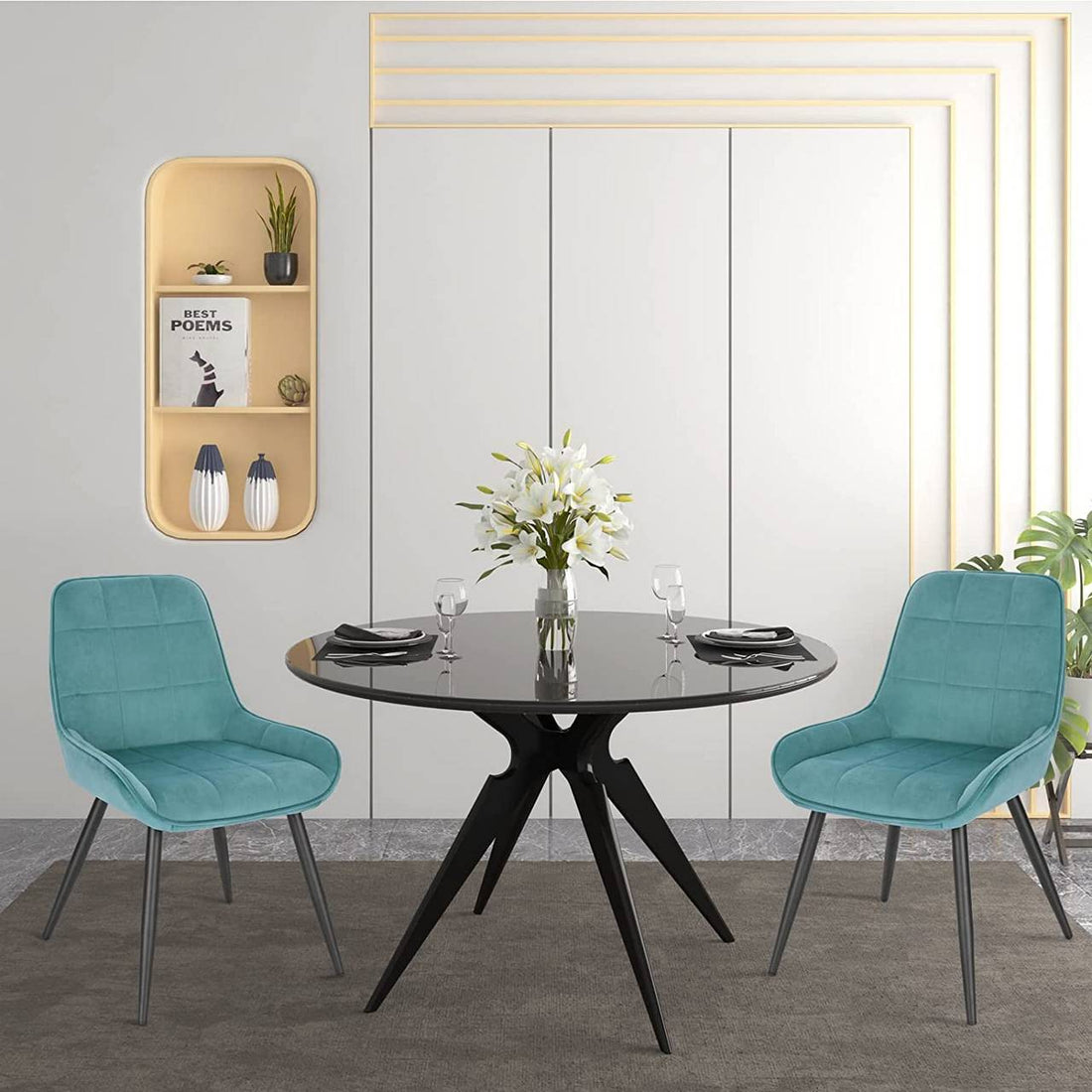 6-delige eetkamerstoelenset fluweel met rugleuning | Turquoise | 38x43x81,5 cm
