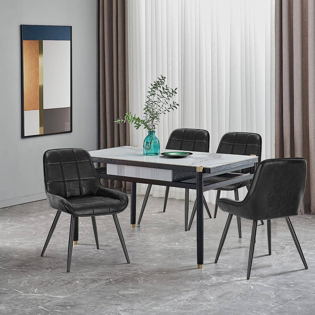 Set van 2 eetkamerstoelen van kunstleer | Zwart | 38x43x81,5 cm