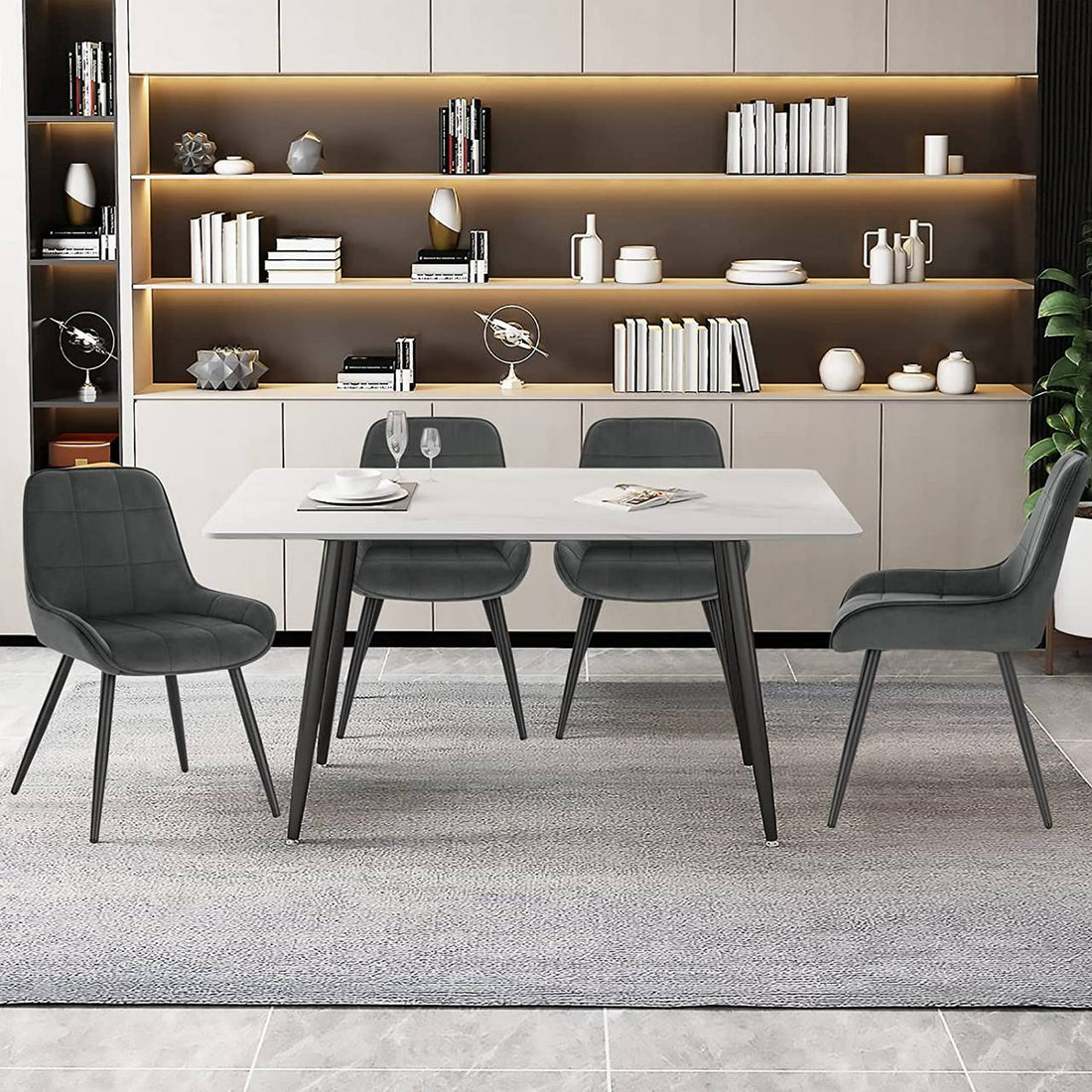 6-delige eetkamerstoelenset fluwelen stoelen met rugleuning | Donkergrijs | 38x43x81,5 cm