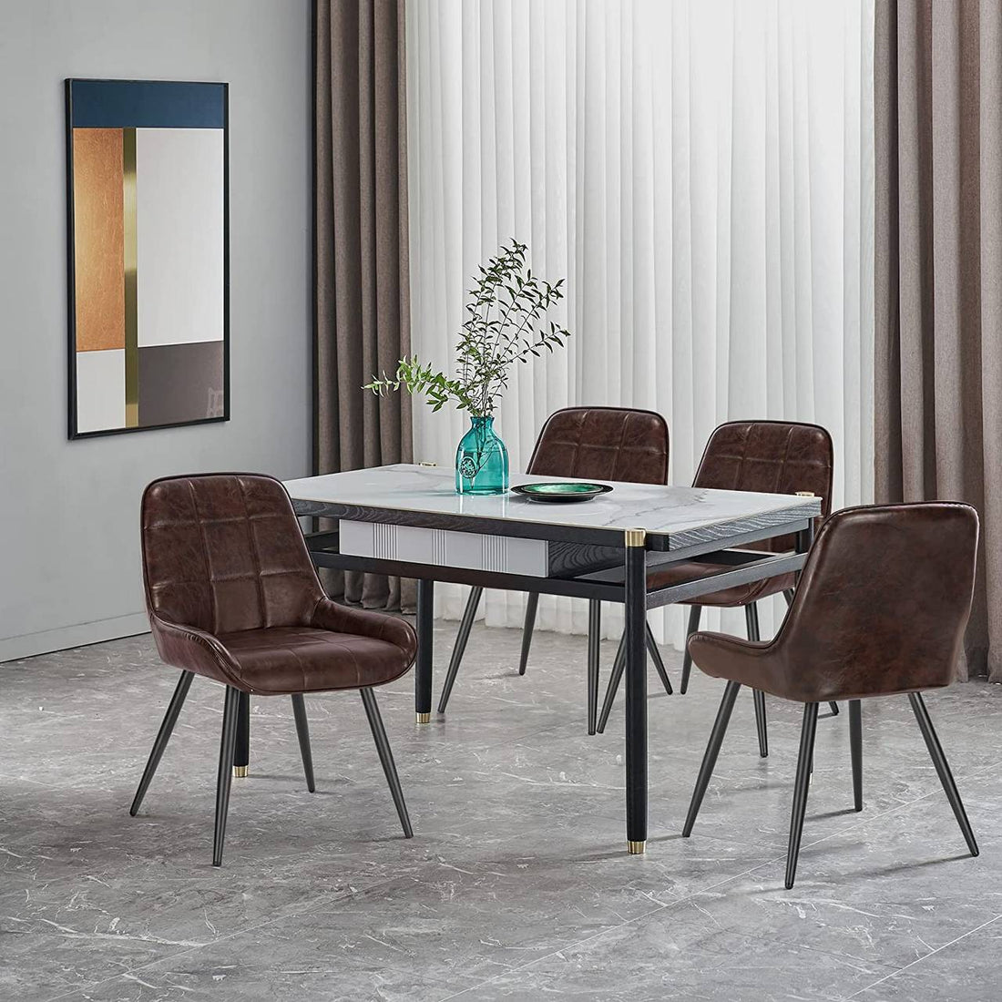 Set van 2 eetkamerstoelen van kunstleer met rugleuning | Donkerbruin | 38x43x81,5 cm