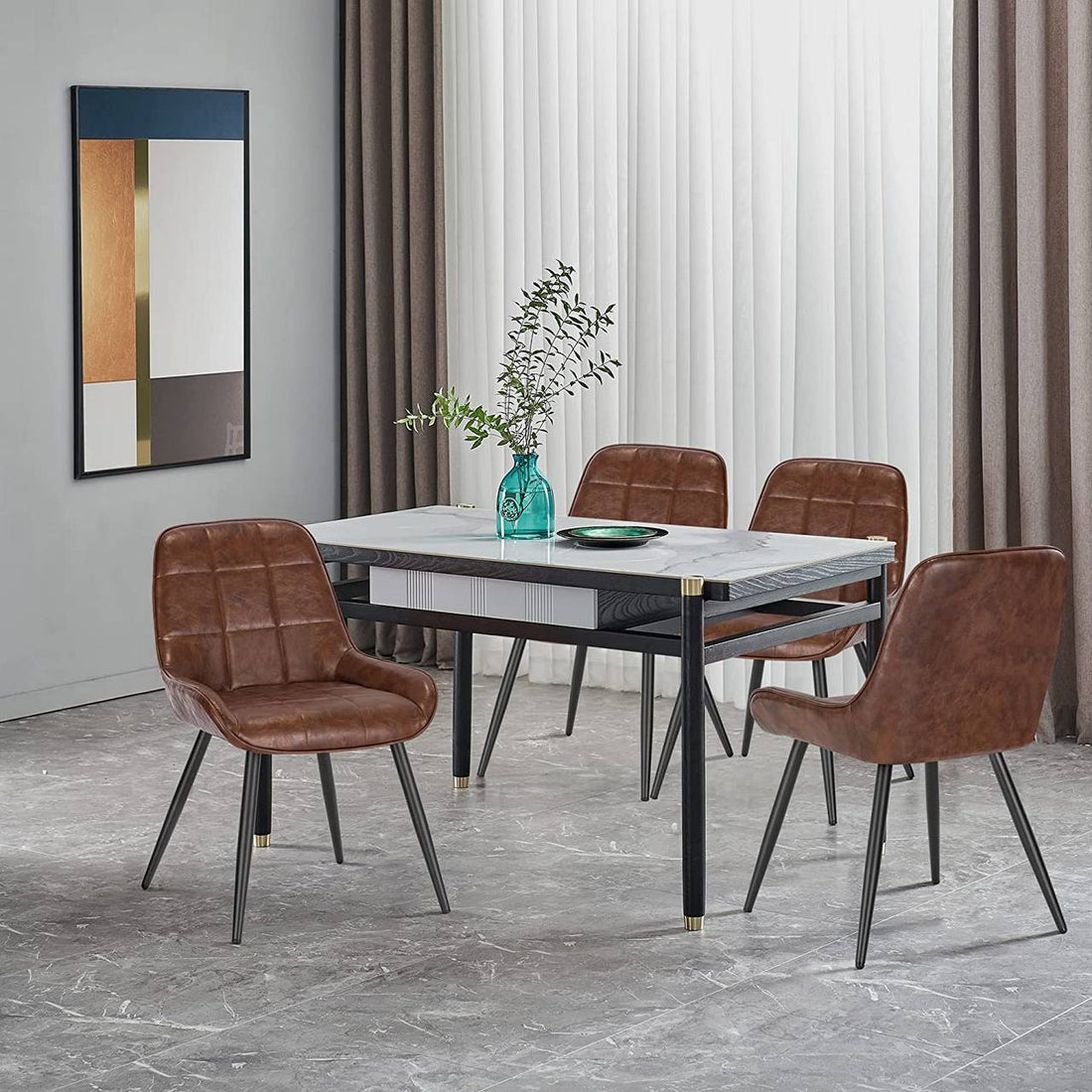 Set van 2 eetkamerstoelen van kunstleer met rugleuning | Bruin | 38x43x81,5 cm