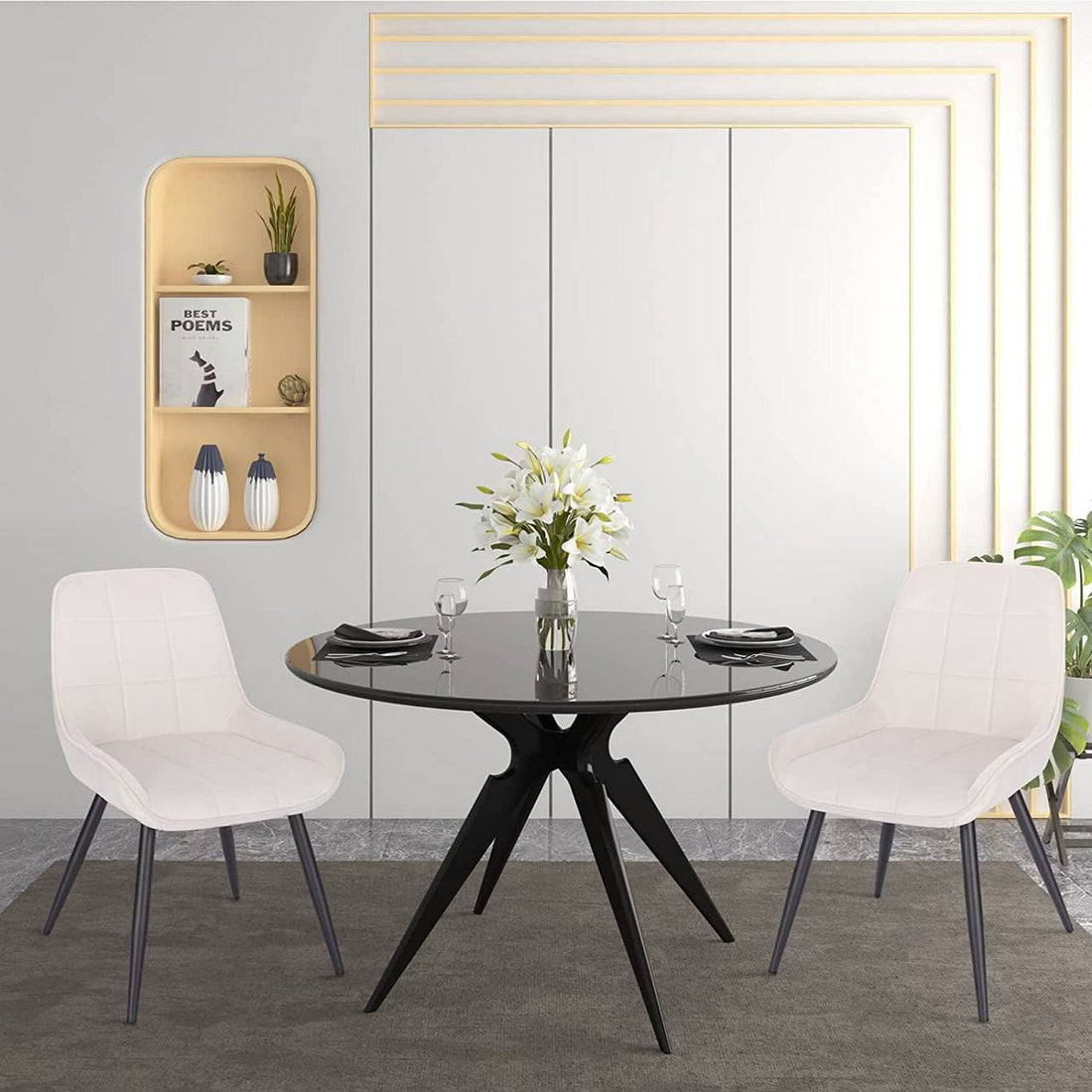 6-delige set eetkamerstoelen fluwelen stoelen met rugleuning | Crèmewit | 38x43x81,5 cm