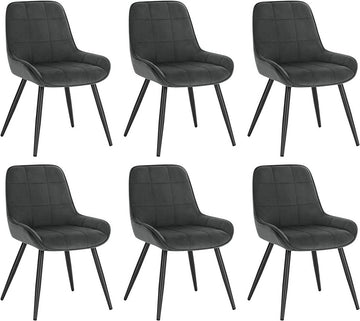 6-delige eetkamerstoelenset fluwelen stoelen met rugleuning | Donkergrijs | 38x43x81,5 cm