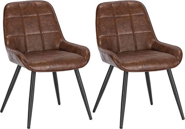 Set van 2 eetkamerstoelen van kunstleer met rugleuning | Bruin | 38x43x81,5 cm