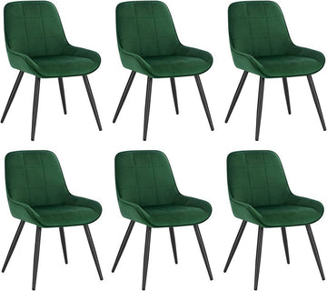 Set van 6 fluwelen eetkamerstoelen met rugleuning | Donkergroen | 38x43x81,5 cm