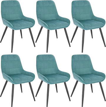 6-delige eetkamerstoelenset fluweel met rugleuning | Turquoise | 38x43x81,5 cm