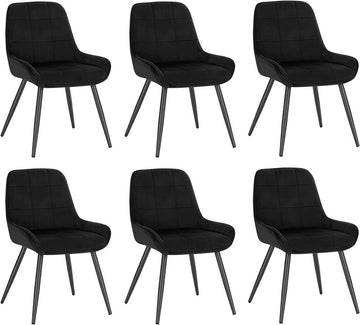 6-delige eetkamerstoelenset fluwelen stoelen met rugleuning | Zwart | 38x43x81,5 cm