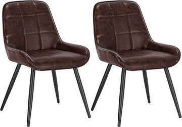 Set van 2 eetkamerstoelen van kunstleer met rugleuning | Donkerbruin | 38x43x81,5 cm