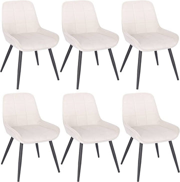 6-delige set eetkamerstoelen fluwelen stoelen met rugleuning | Crèmewit | 38x43x81,5 cm