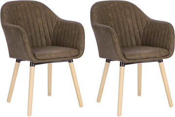 Eetkamerstoelen 2-delige set kunstleer massief hout | Donkerbruin/Bruin/Antraciet | 55x59x81 cm