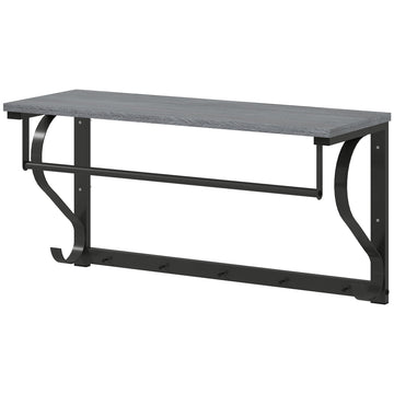 Wandkapstok met 5 haken en opbergvak | Kleur: Grijs | Afmetingen: 70x25x35.4 cm