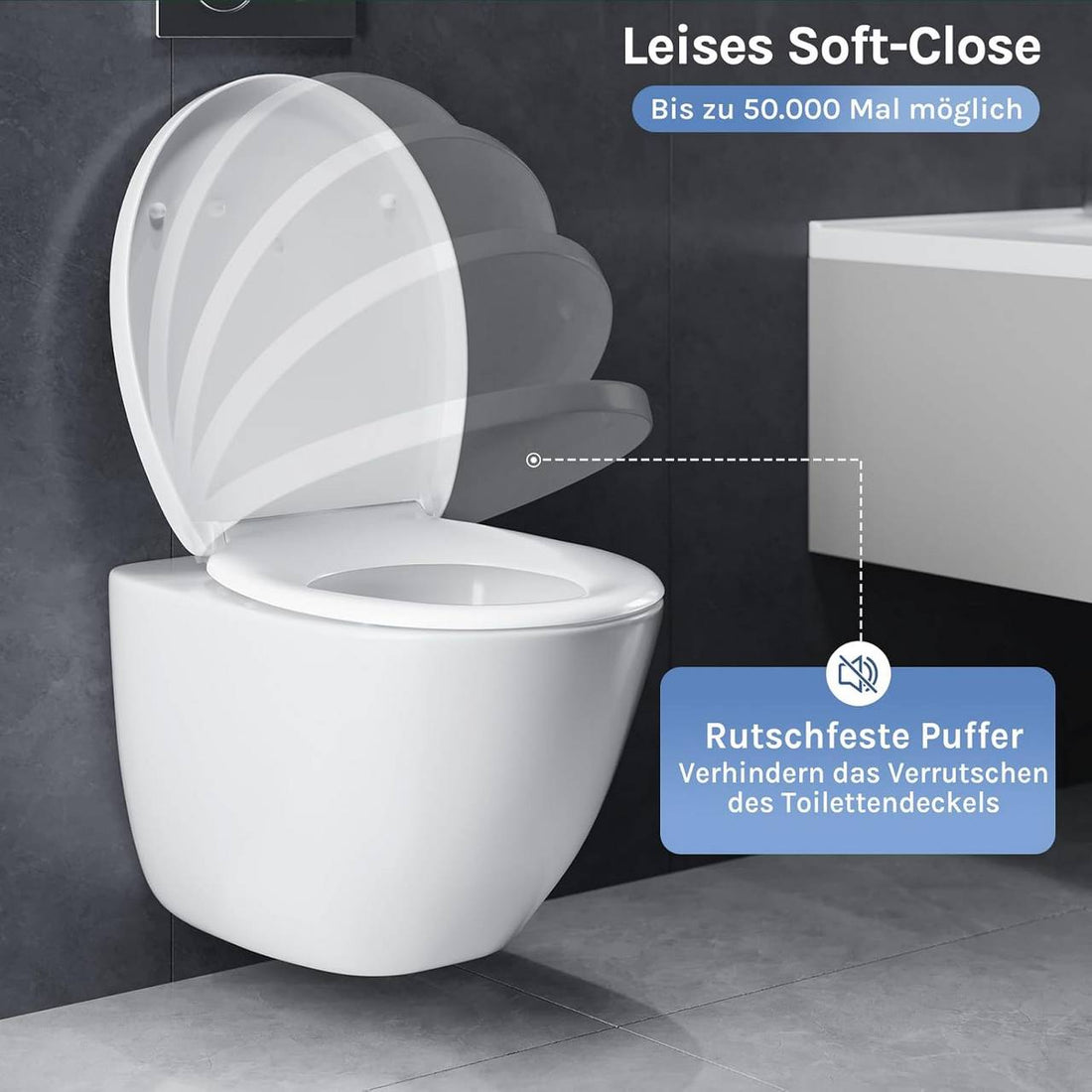 Toilettensitz mit Absenkautomatik und antibakterieller Wirkung, O-Form | Weiß