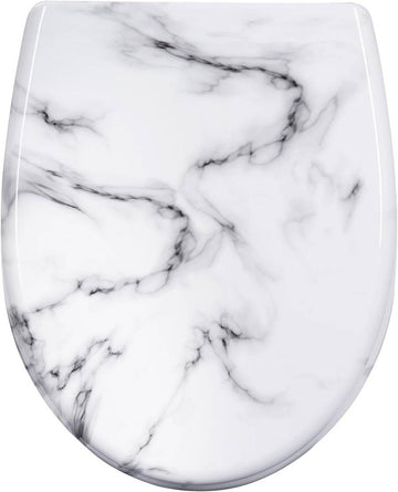 Toiletbril met softclose en snelontgrendeling O-vorm | Wit marmerpatroon