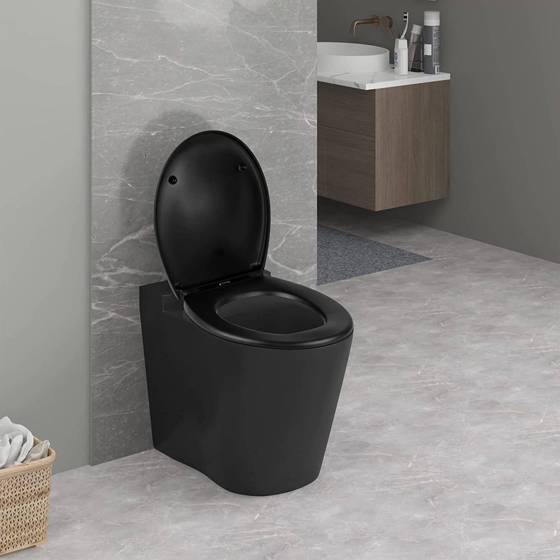 Toilettensitz mit Absenkautomatik oval schwarz | 44,7x5,5x37,1 cm